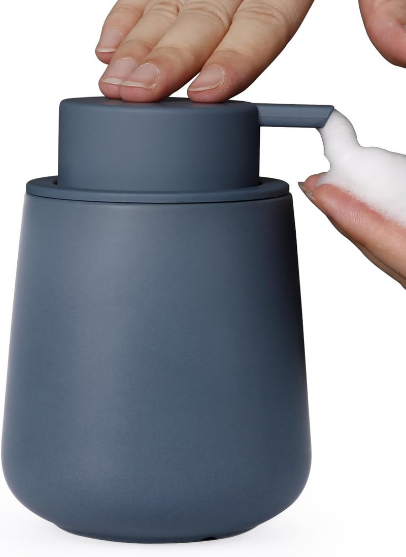 INGOFIN Ceramic Foaming Soap Dispenser - 12 oz Foam Hand Soap Dispenser Bathroom, Ceramic Dish Soap Modern Dispenser with Pump for Kitchen, Matte Blue - Image 1